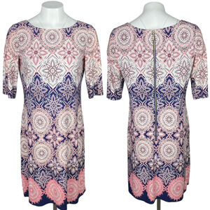 ELIZA J Patterned Sheath Dress Sz 8 Rear Zip